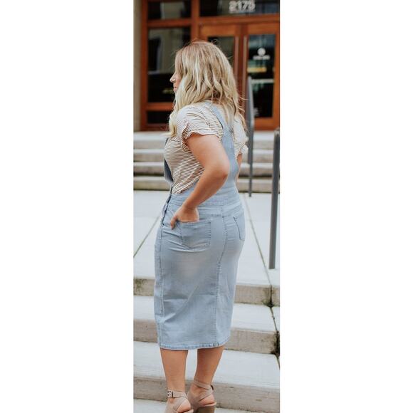 Denim Overall Dress Light Indigo Blue The Esther Women’s Small Boutique Fashion - Picture 8 of 14
